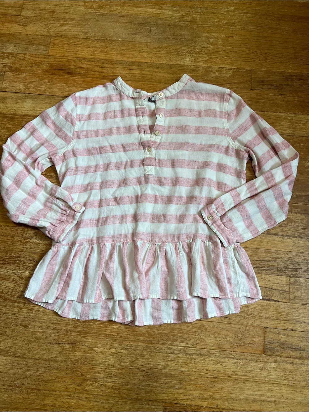Lucky Brand Pink Striped Peplum Shirt Long Sleeve size medium